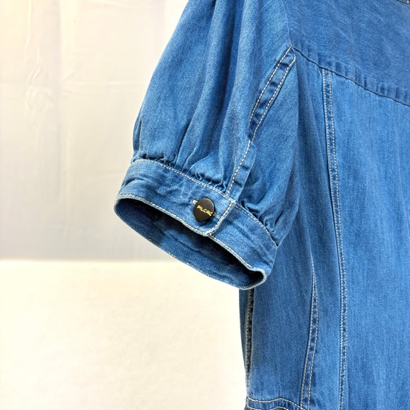 PILCRO & The LETTERPRESS Denim Jean Button Front Puff Sleeve Midi Dress Size 8 - Picture 10 of 11